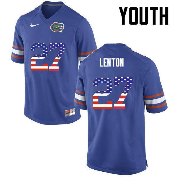 Florida Gators Youth #27 Quincy Lenton College Football USA Flag Fashion Blue